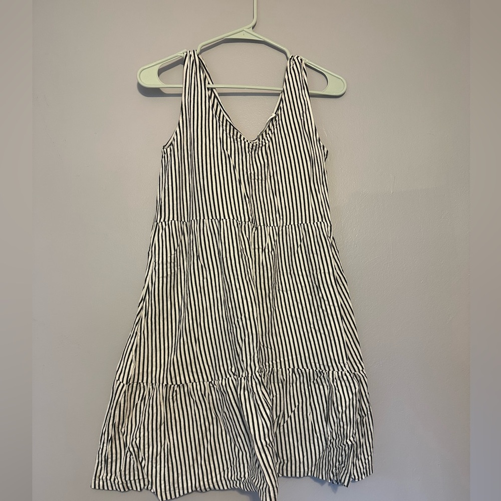 Mango striped tiered mini dress